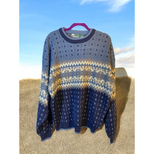 Men's 2X 90’s Vintage Blue Gray Fair Isle AOP Timber Trail Sweater